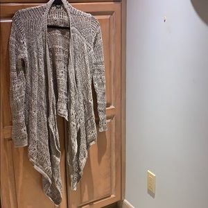 Long-Sleeve Gray w/Glitter Crochet Open Wrap Tunic